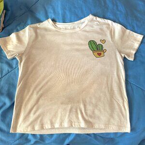 White Crop-top (-ish) Tee-Shirt With Cactus